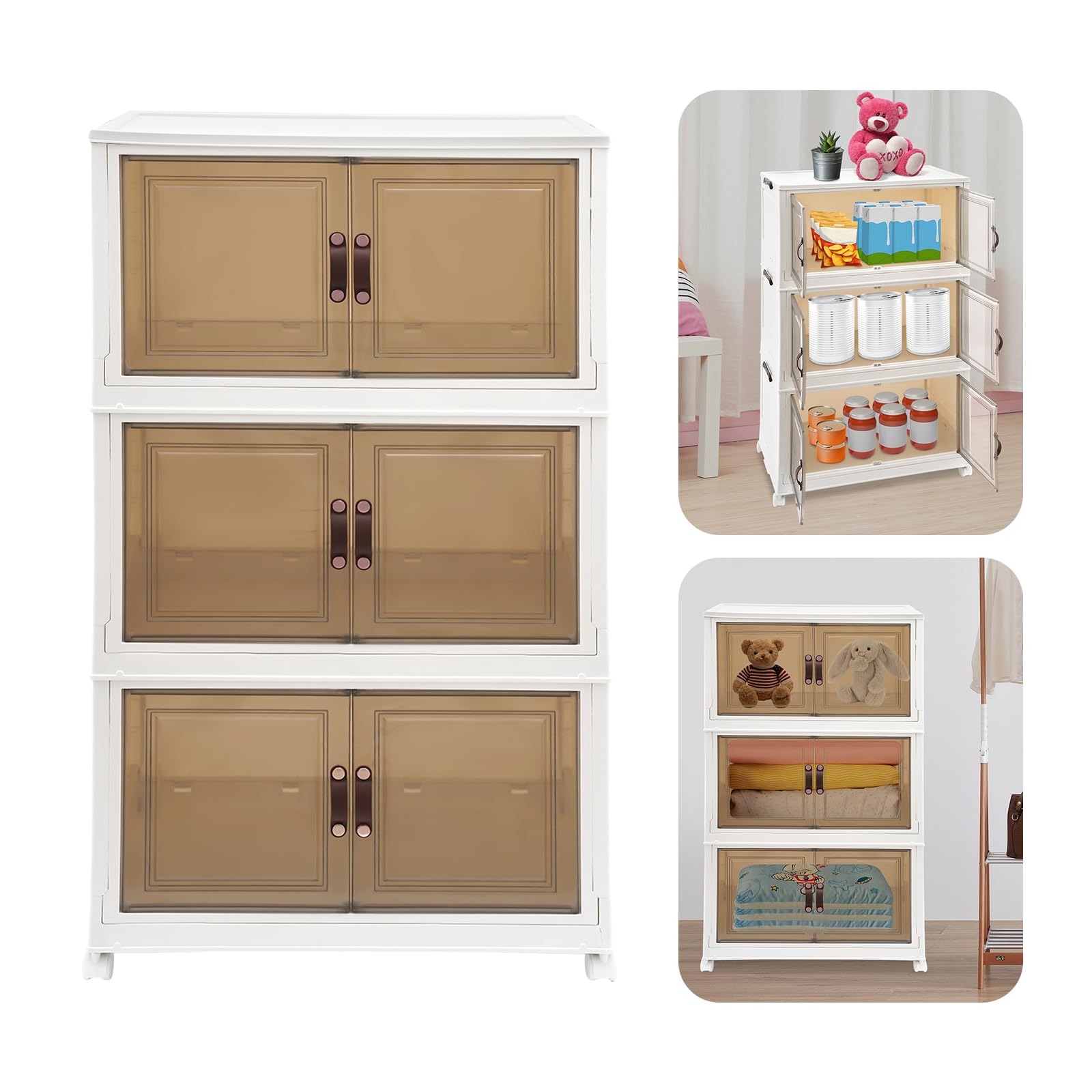 3PCS faltbare Lagerschränke,Stapelbare Kunststoff Aufbewahrungsboxen,Stapelbare Lagerbehälter,Stapelbare Lagerbehälter mit Rädern,für Schlafzimmer,Wohnzimmer,Küche,Bad,Toilette