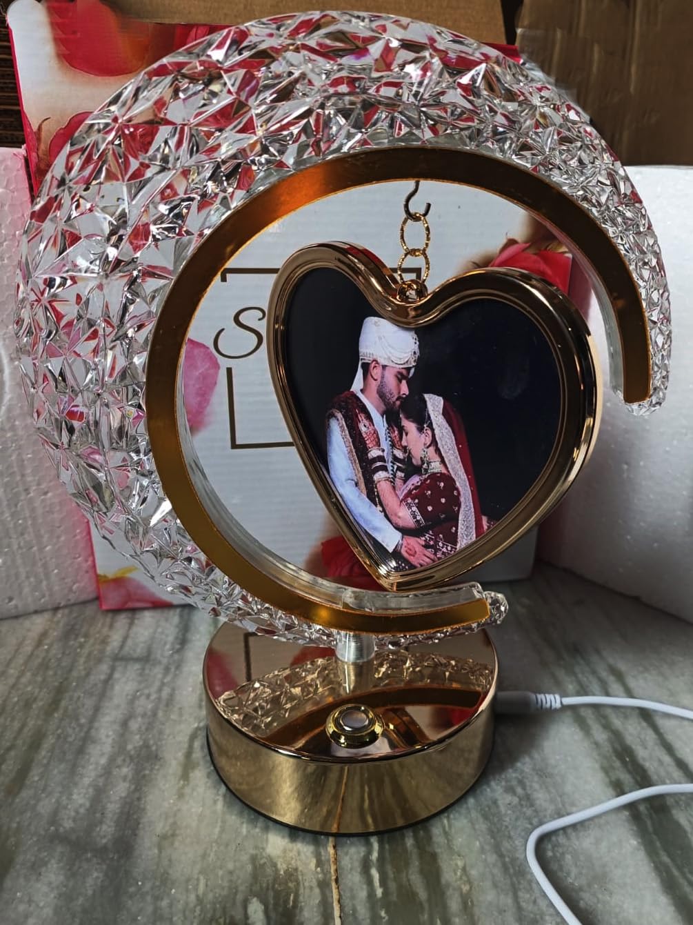 Rudram Arts Personalized Crystal Photo Lamp Table Top Photo Frame Best Anniversary Birthday Gifts (Height 21 cm, Led 3 Mode Light)