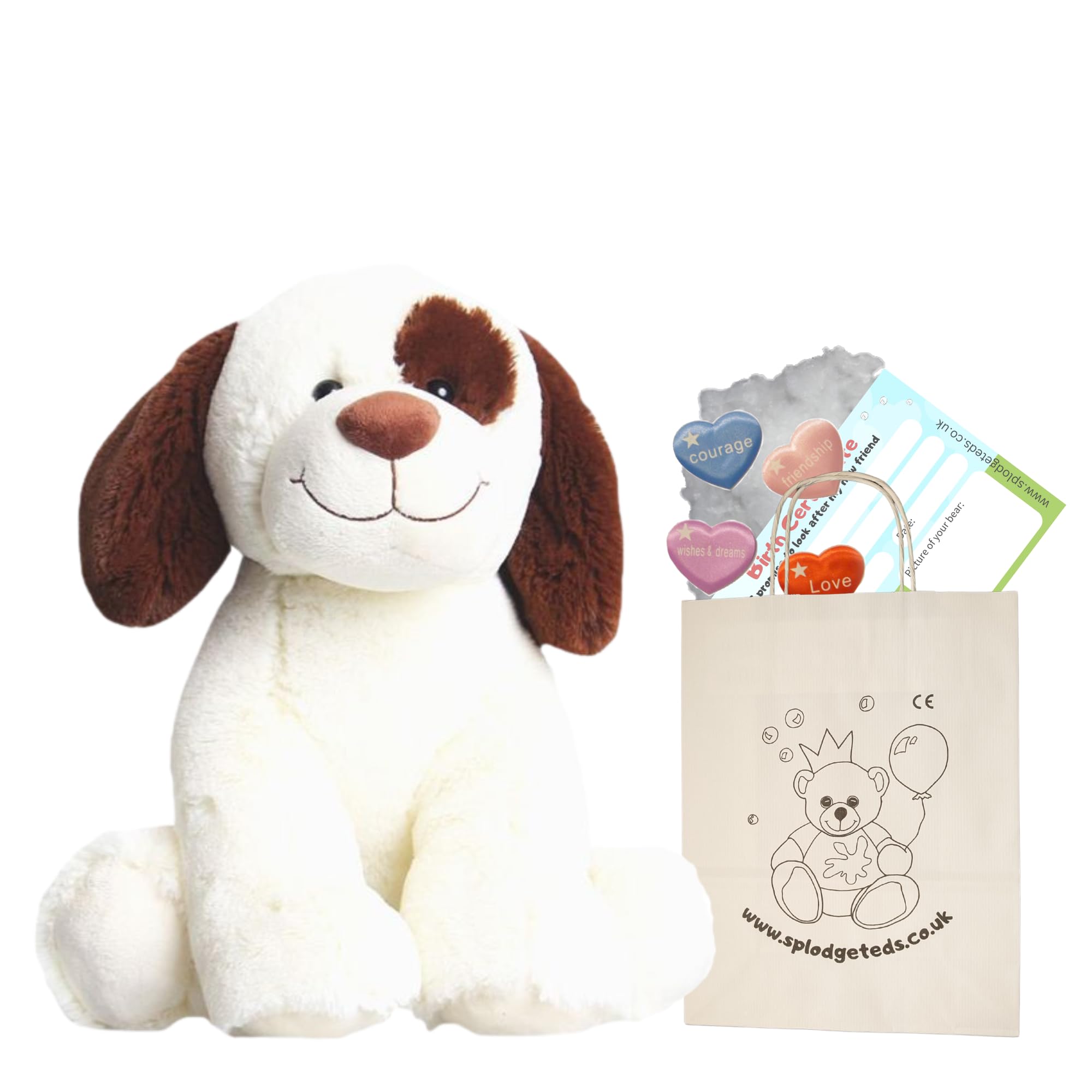 Smiley Patch Dog - Soft Plush Toy - 10 inch / 25cm - Build your own Teddy Bear Kit