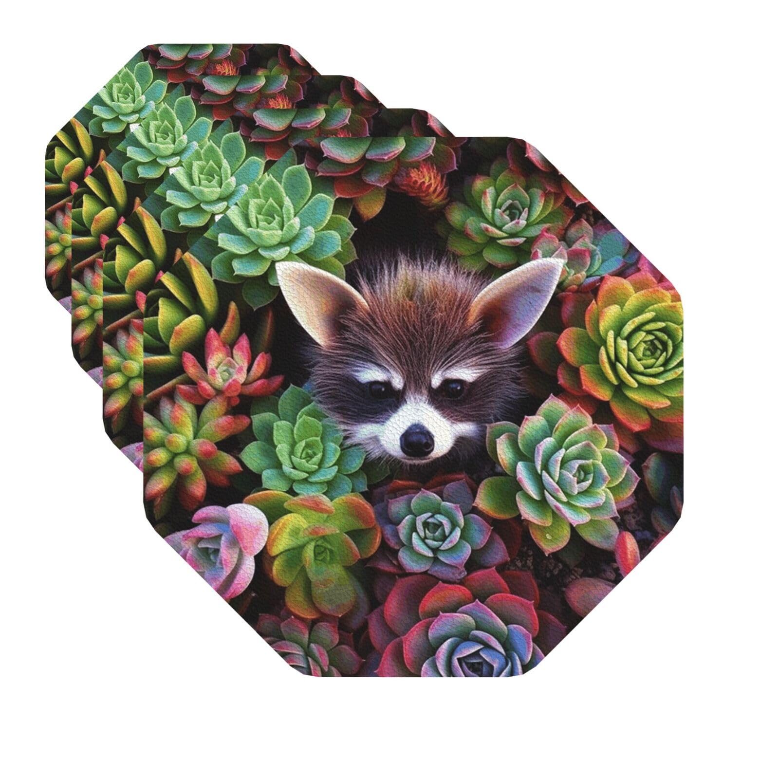 Drink Coasters Set of 4 Quick-Dry Leather Coaster Colorful Succulents Plants Coasters for Drinks Coffee Cup Mat Tabletop Protection Heat Resistant Coaster for Kitchen Bar Office Home Decor
