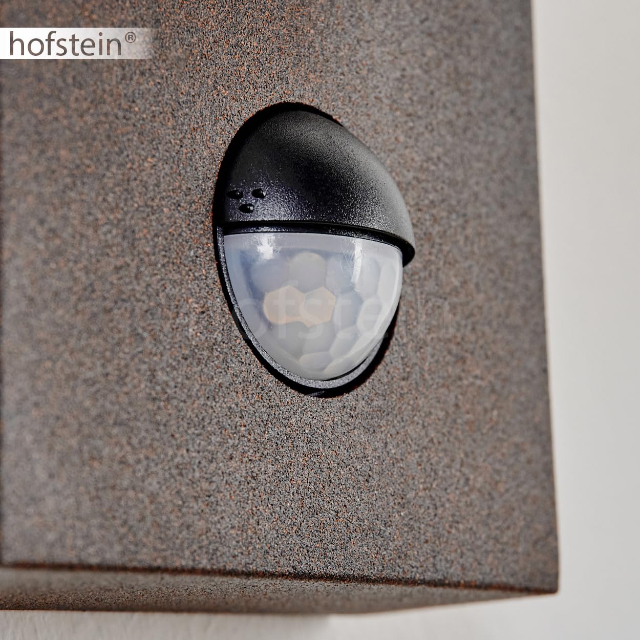 HOFSTEIN Außenwandleuchte Fulham, Außenwandlampe mit Bewegungsmelder aus Metall/Kunststof in Rost/Klar, Wandleuchte außen Down im modernen Design, E27, IP44, Hof, Eingangsbereich, Terrasse, Haustür