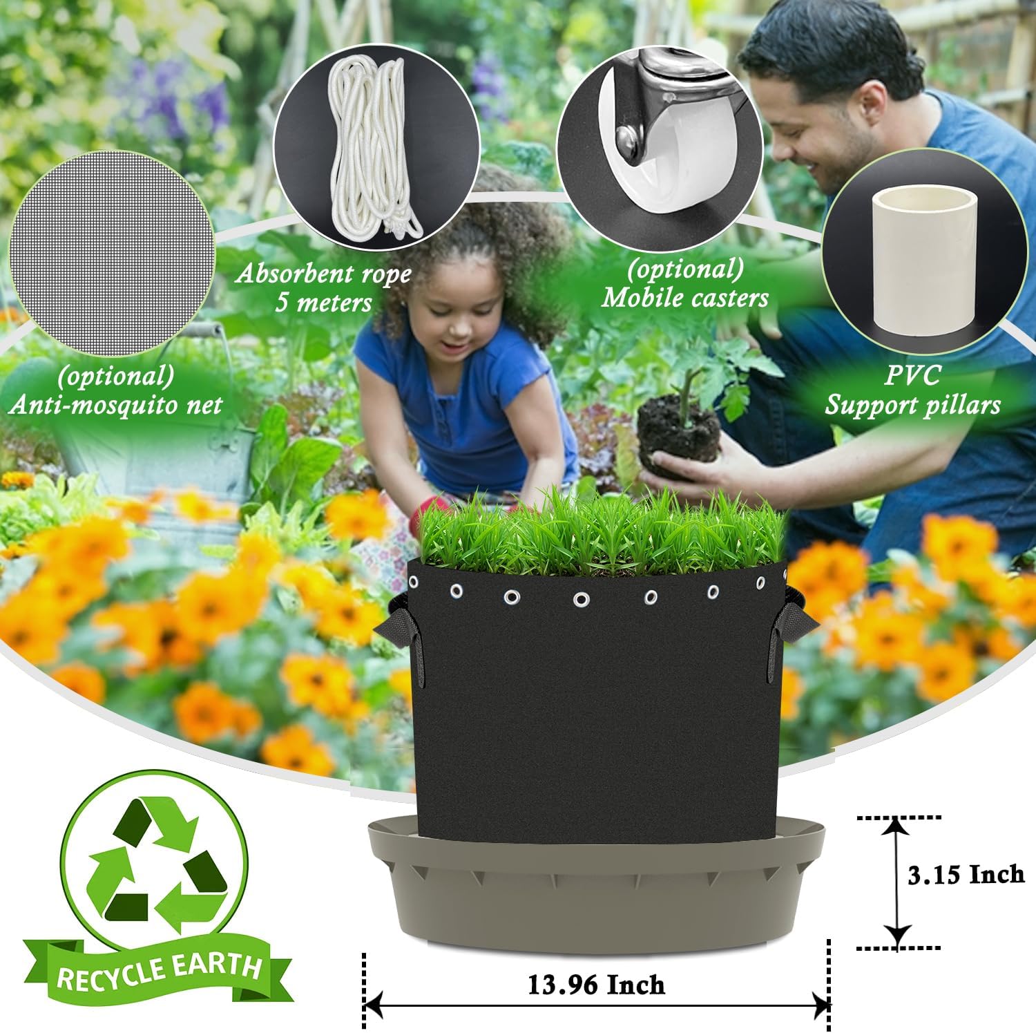 Self-Watering Base with Visible Water Level,5-Pack,Keeps Leaves and Flying Insects Out,Maintains Water Quality, Equipped with Rollers for Easy Movement and Rotation, Brown.