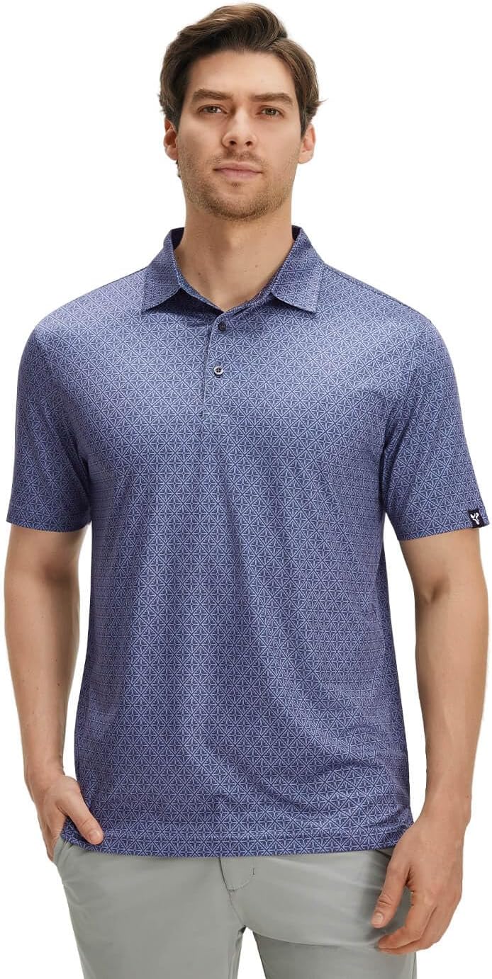 Men' s Golf Shirts Short Sleeve Print Performance Moisture Wicking Dry Fit Golf Polo Shirts for Men