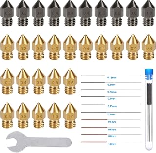 APAAZO 41pcs MK8 Nozzles Super Hardened Steel Carbon Fiber Brass Needles Tool Compatible With 1.75mm 3D Printer Hexagon Nozzle compatible with Ender3 CR10