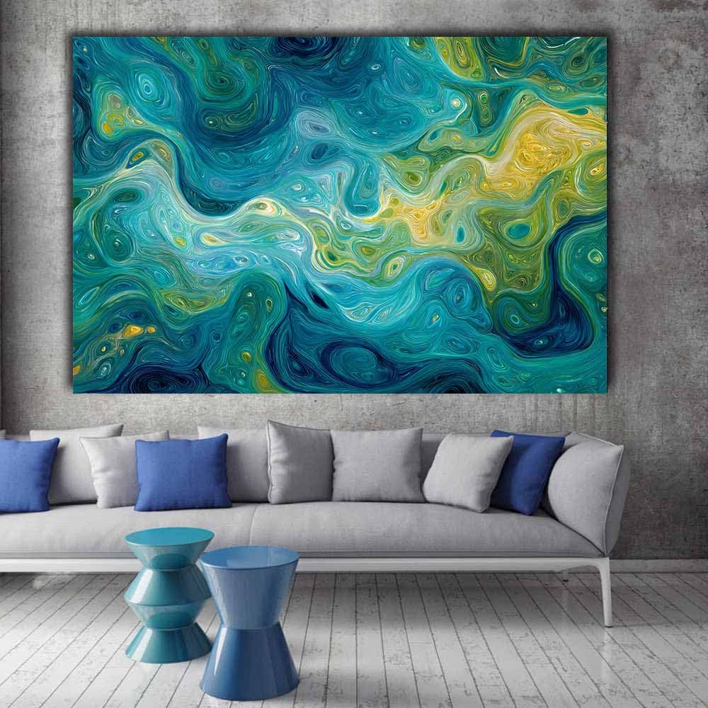 WUFIEA Ogólny abstrakcyjny obraz na płótnie iluzjonariusz wir do salonu sypialni biura dekoracja (ciemnozielony 02) - 40 x 60 cm oprawiony