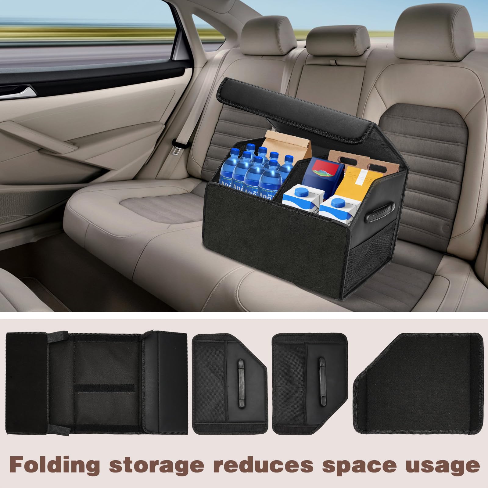 Organizzatori Borsa Organizer Bagagliaio Auto 44 * 31 * 29, E Contenitori Pieghevole，Organizer Bagagliaio Auto Grande Capacità con Coperchio Magnetico e Manico per SUV, Camion