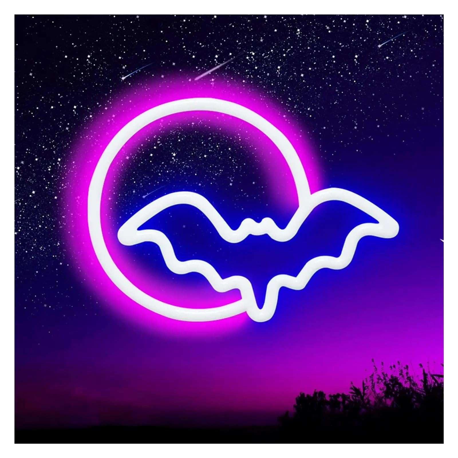 LEMST Signs Lamp Moon and Bat Neon Sign USB Powered Light Brightness Adjustable for Bedroom Living Room Bar Party Wall Decor Illuminated 27cmx20cm