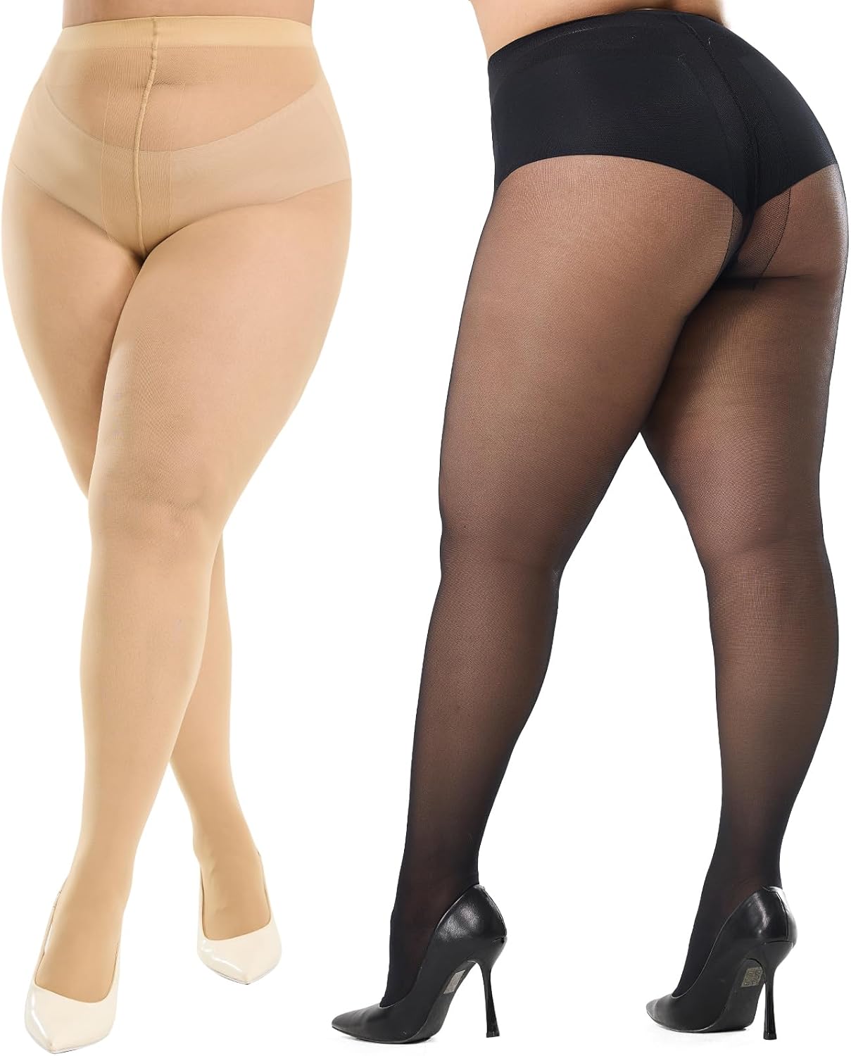 2 Pairs Plus Size Tights for Women, 40D Semi Sheer T-Crotch Pantyhose High Waist Stockings with Reinforced Toe - Image 7