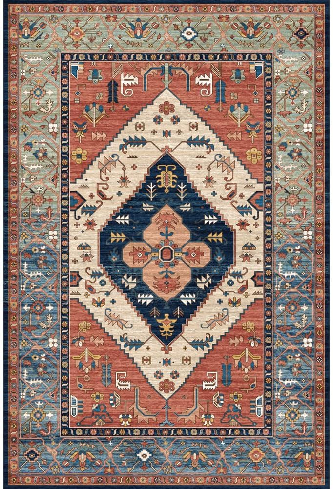 Tribal Area Rug - 5x7 Large Rug for Bedroom Soft Non Slip Washable Non Shedding Living Dining Room Mat, Indoor Turkish Office Carpet for Dorm Kitchen Nursery Dining Bedroom