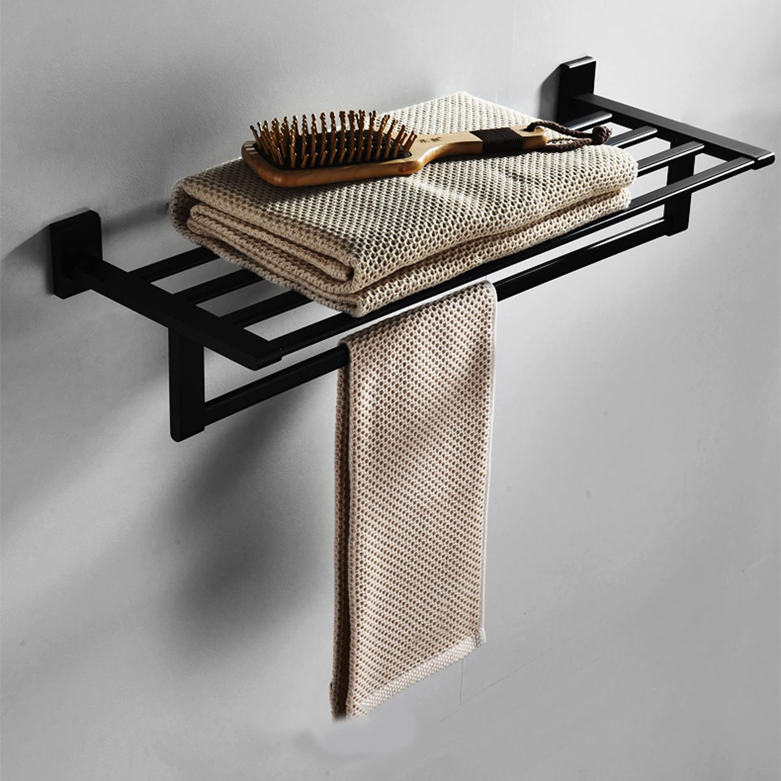 Estante de baño Estantes de baño de Toallas de baño de 24 Pulgadas, Soporte de Toalla Montaje de Pared, baño de Pared de baño montado en la Pared con Barra de Toalla (Negro) Accesorios de baño