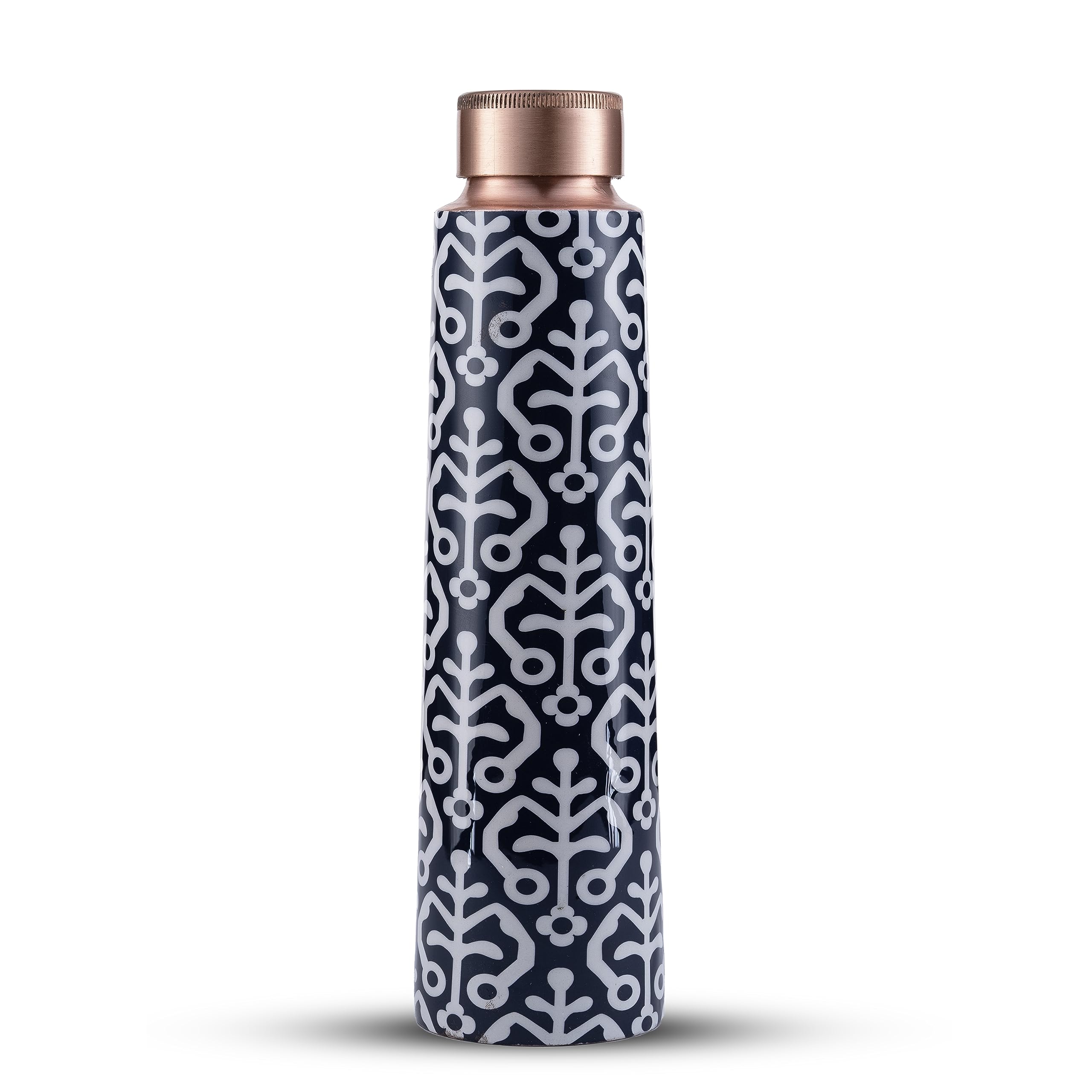 Veda Essentials 100% Pure Copper Water Bottle – Stylishly Printed, Perfect for Home, School, Office, and Gifts, Infused with Copper's Antioxidant Benefits - 900ml (Blackk White)
