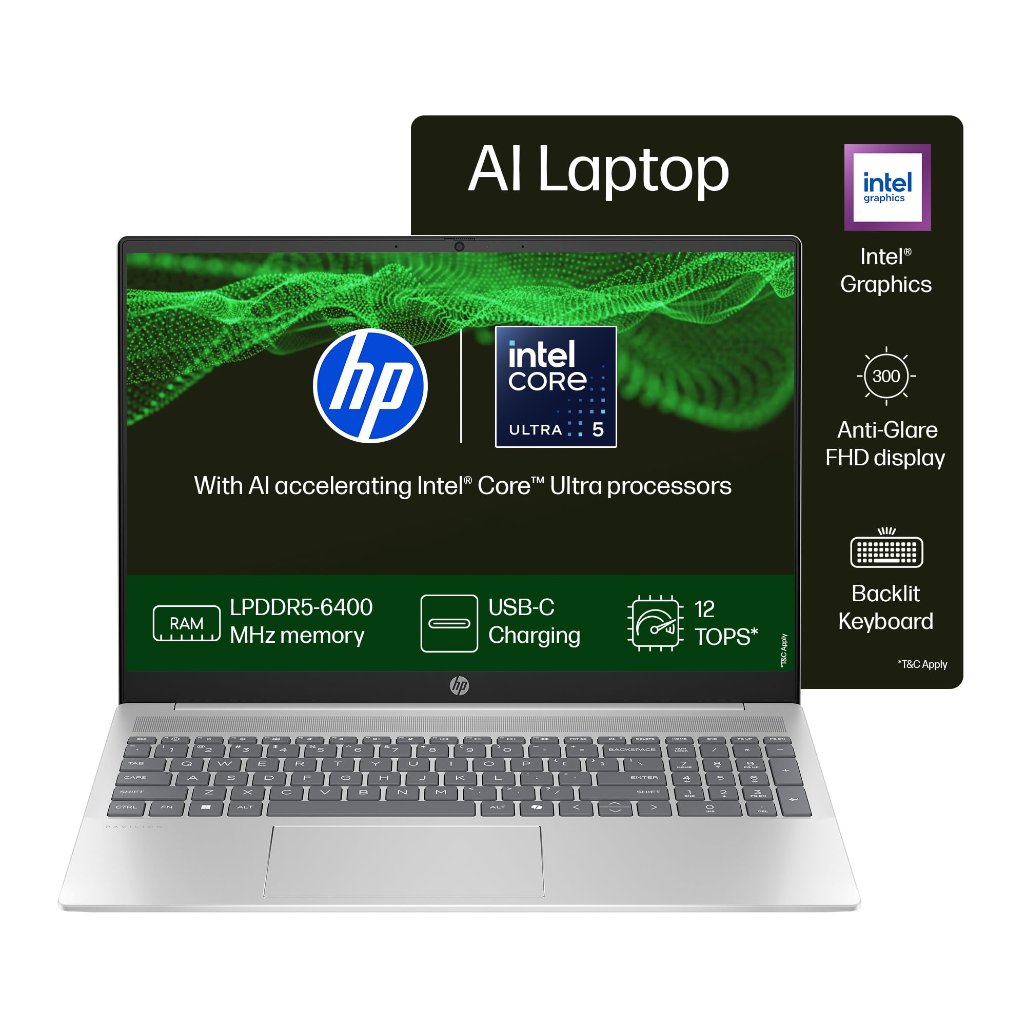 Pavilion, Intel Core Ultra 5-125U Ai powered Laptop (16GB RAM, 512GB SSD) IPS, 2K, WUXGA, Anti-glare, 16"/40cm, Win 11, Office 2021, Silver, 1.77Kg, Intel Graphics, FHD Camera, af0015TU