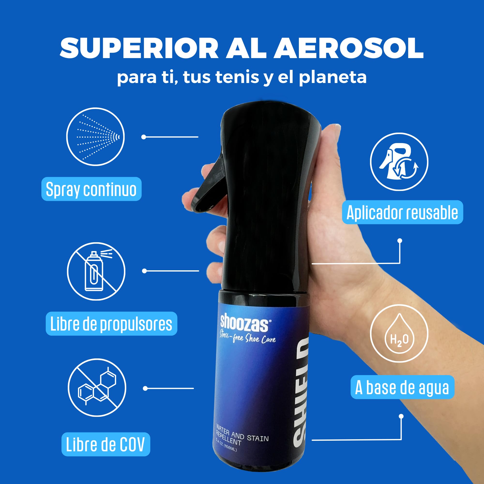 Shoozas - Spray Protector de Zapatillas - Impermeabilizante de Calzado - Repelente de Agua y Manchas - Fórmula Hidrofóbica - Sin Aerosoles ni Propulsores - Ideal para Gamuza, Nobuck, Lona y Nailon