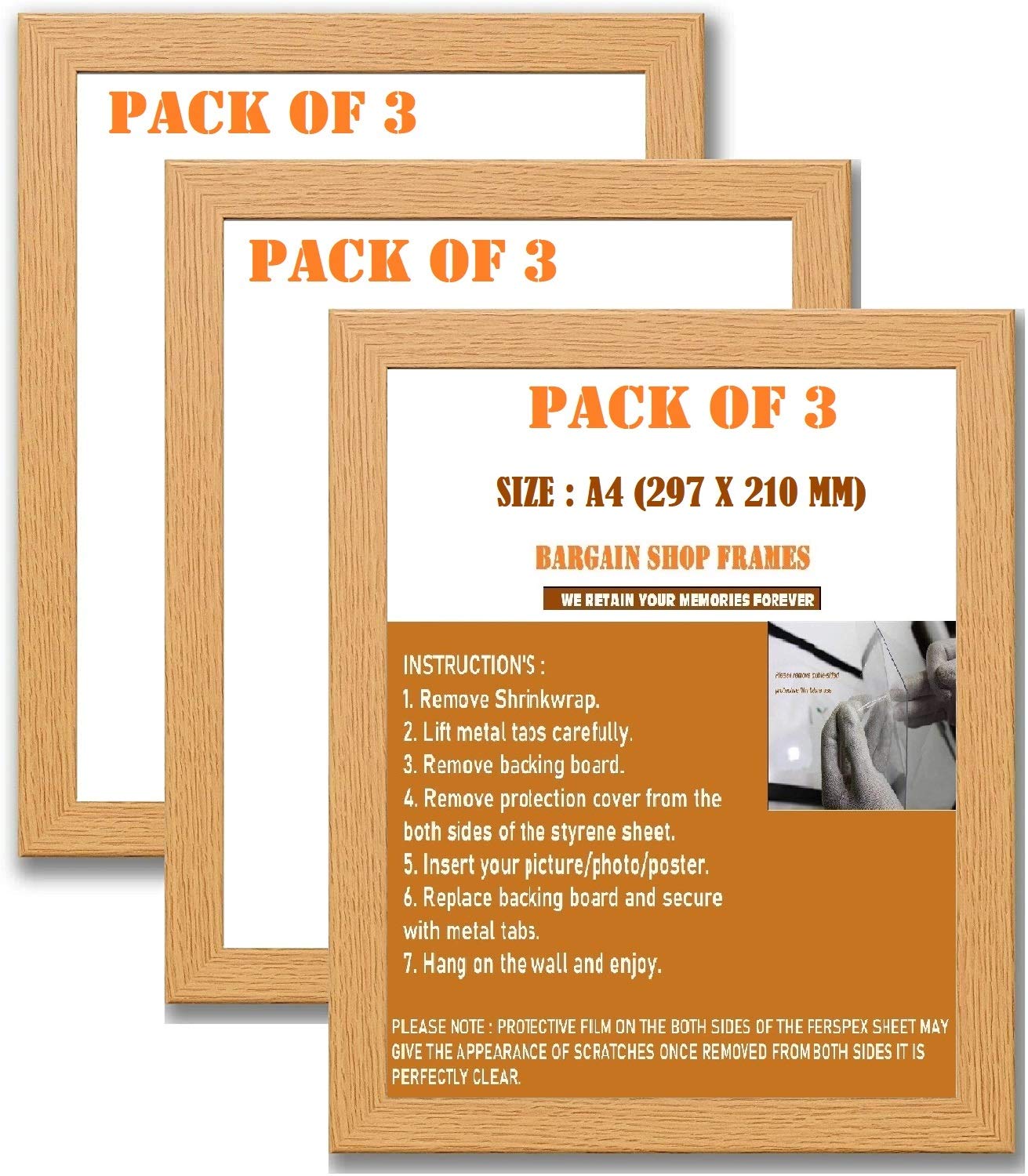 Bargain Shop Az Oak Bargainshopaz A4 Wooden Effect Picture Frames (, A4-297 X 210Mm) Pack Of 3