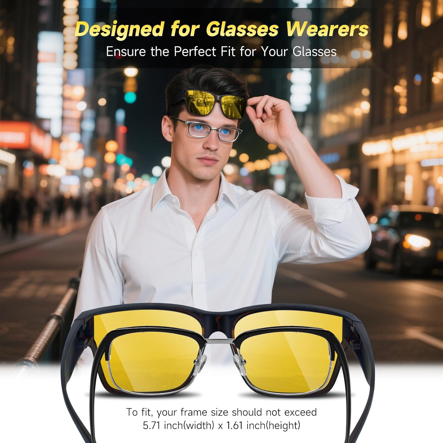 Fit Over Night Driving Glasses for Men and Women – HD Anti-Glare Night Vision Glasses for Driving, 100% UV - Image 6