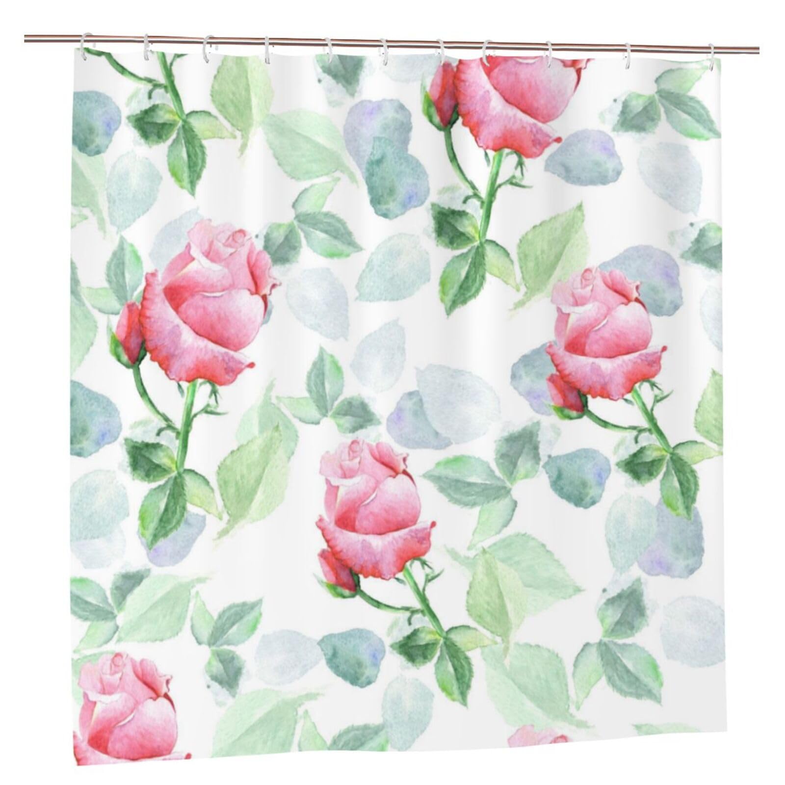 Oudrspo Polyester Fabric Shower Curtain - 70x70 Inch with Metal Grommets, Artistic Privacy Design, Red Rose On White Background