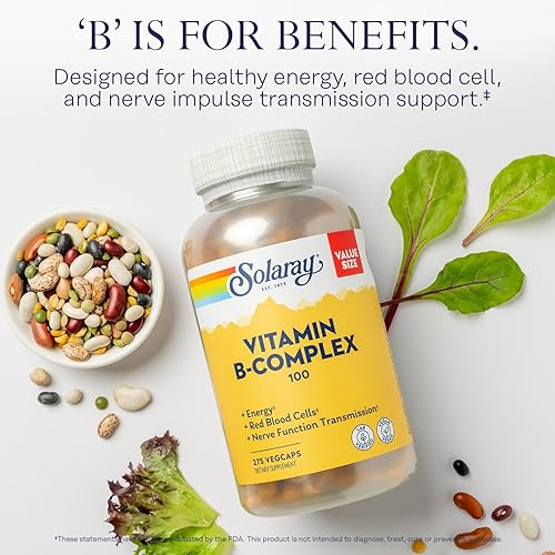 Miniatura 4 de SOLARAY Complejo de vitamina B de 100 mg, suplemento energético saludable, formación de glóbulos rojos, apoyo nervioso e inmunológico, vitaminas del