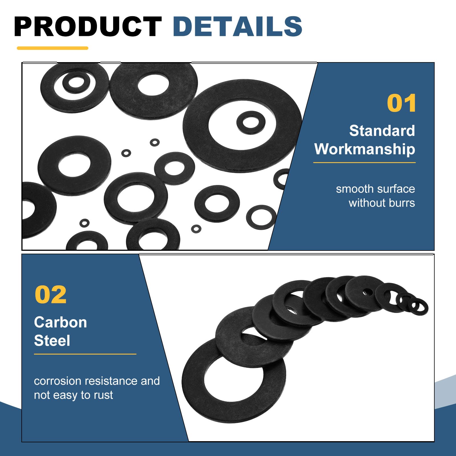Sourcing Map 500 Arandelas Planas M2.5, Acero Al Carbono, 2.7 Mm