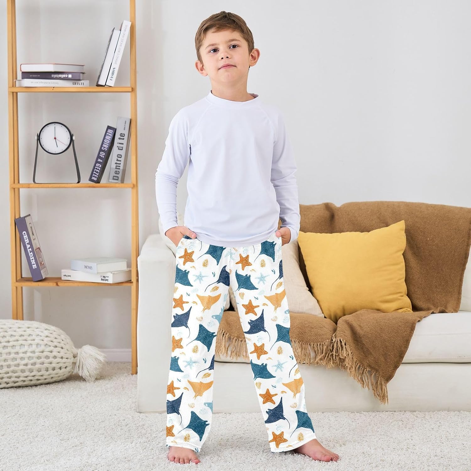 visesunny Manta Ray Starfish Boys Pants for Kids Fleece Bottoms Long Jogger Pants Trousers with Pockets Size 6-14Y
