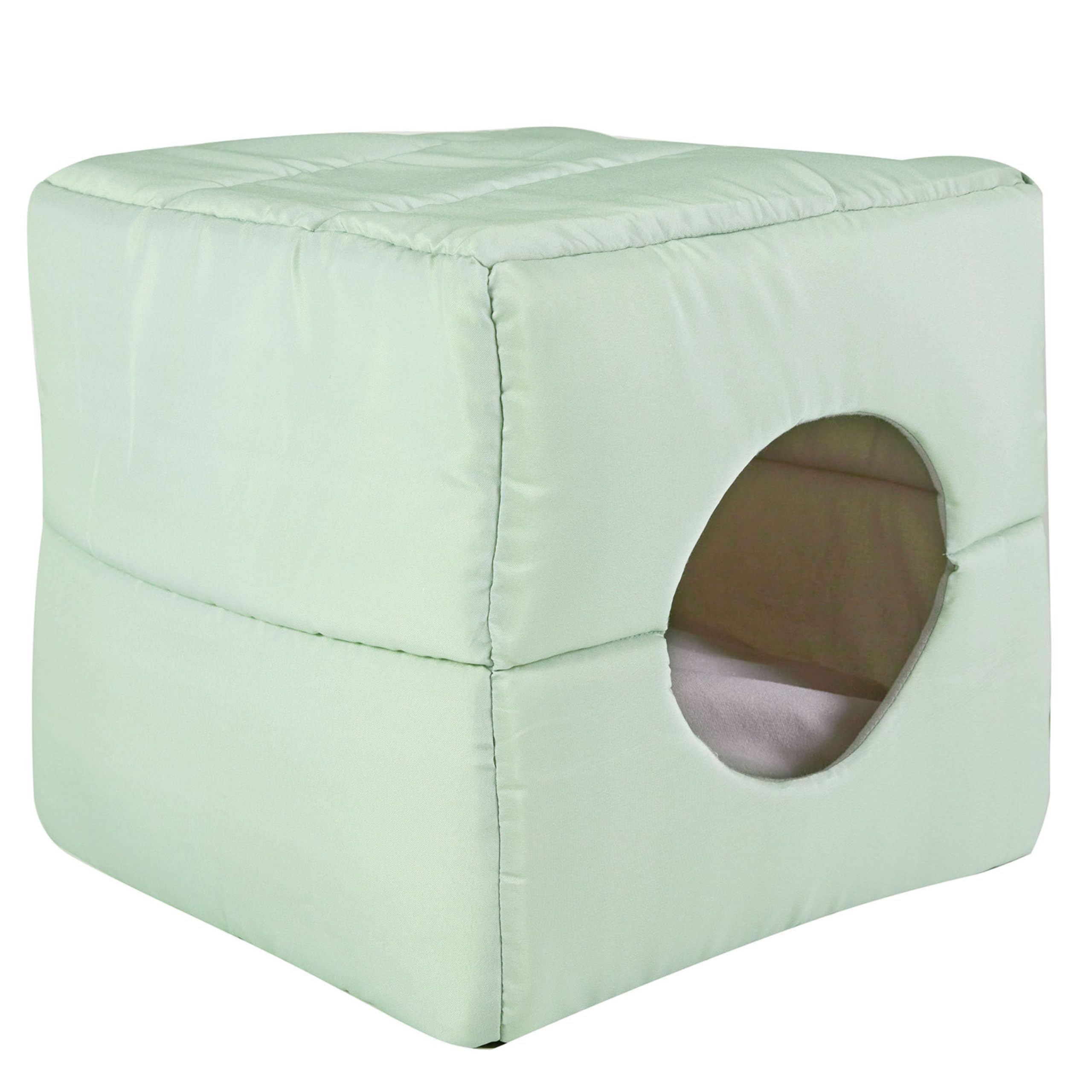 Cat Bed for Indoor Cats, 2-in-1 Foldable Cat House Kitten Bed | Washable Pet Cave Igloo | Removable Cushion | Portable Non Slip Warm Snug Cube Hideaway for Cats | Green, 40x40x40cm