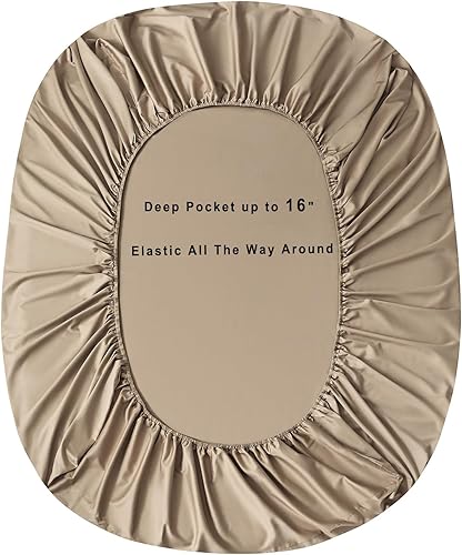 Miniatura 5 de PURE ERA Juego de sábanas de 800 hilos de algodón de fibra larga de satén sedoso, suave, lujoso, juego de 4 piezas, postre oscuro, beige, tamaño