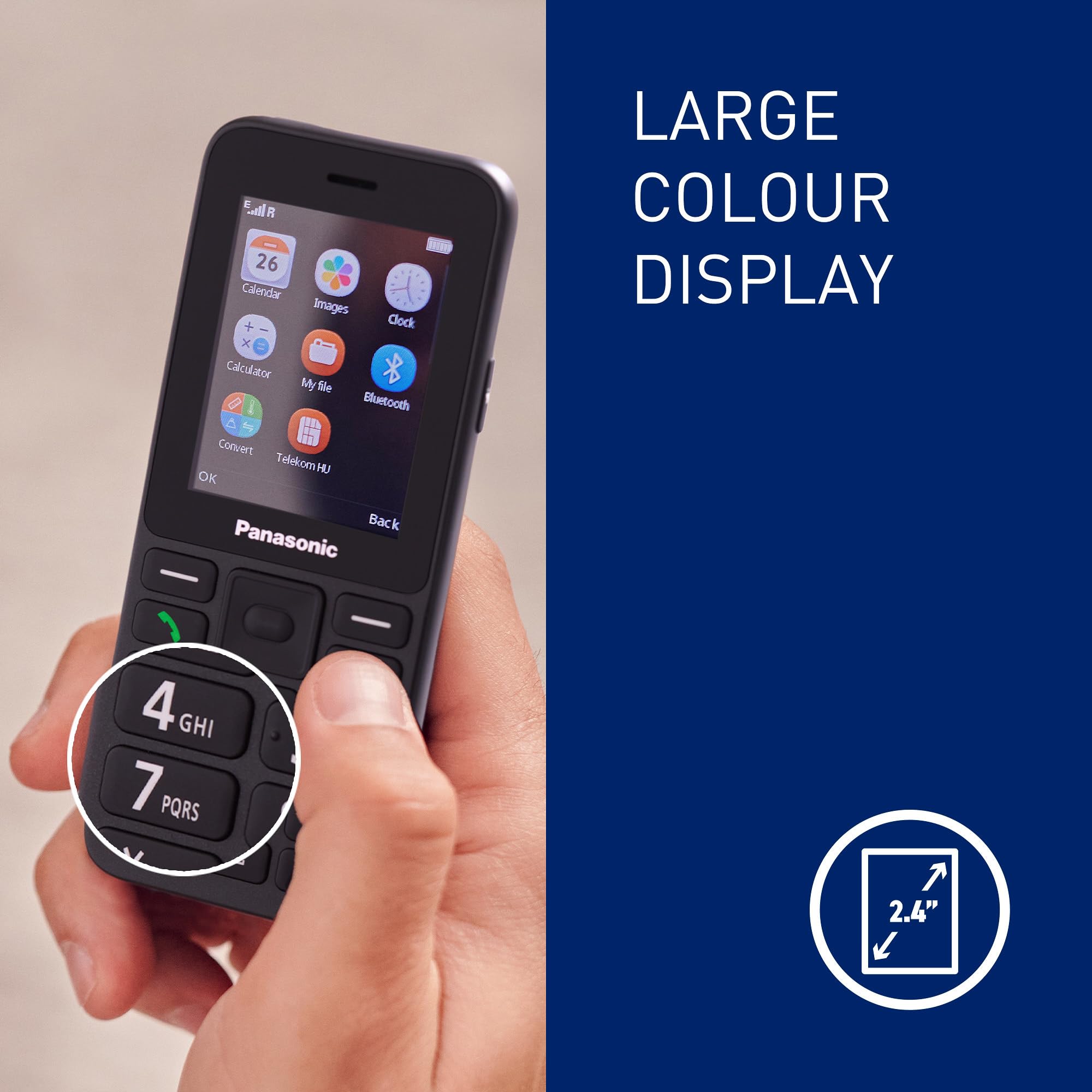 Panasonic KX-TU260EXB 4G Seniorenhandy Einfach zu bedienen, IP44, USB-C, bis zu 7.5St Laufzeit, 2,4-Zoll-Farbdisplay, Schwarz