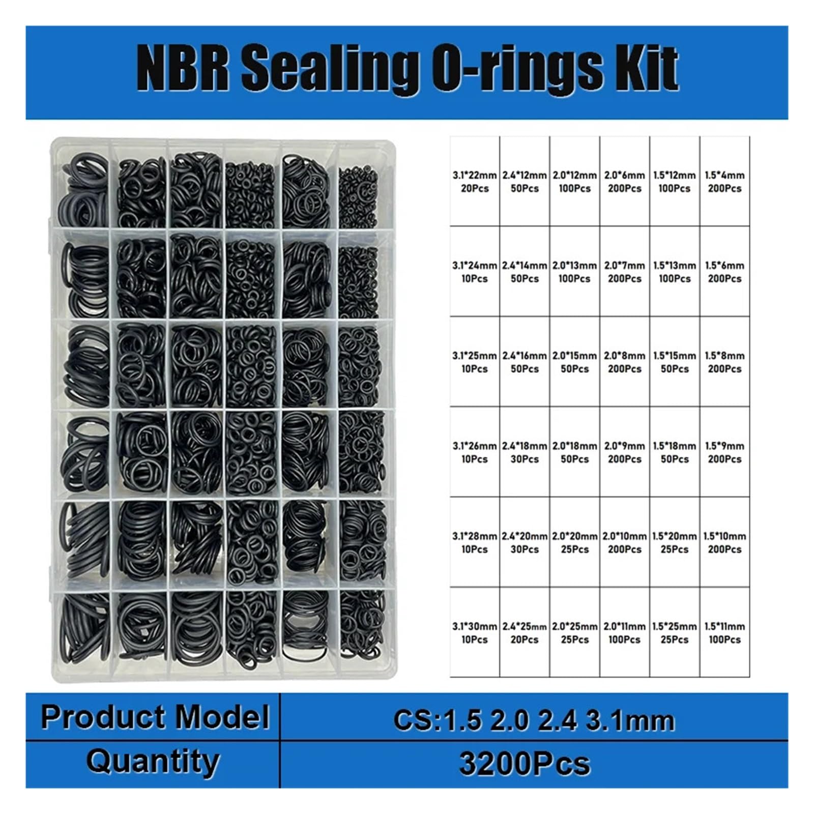 Junta tórica de goma for juntas de plomería, arandela de sellado, junta tórica resistente al aceite, grifo de plomería for automóviles, reparación de agua, junta tórica NBR negra(3200pcs 1set)