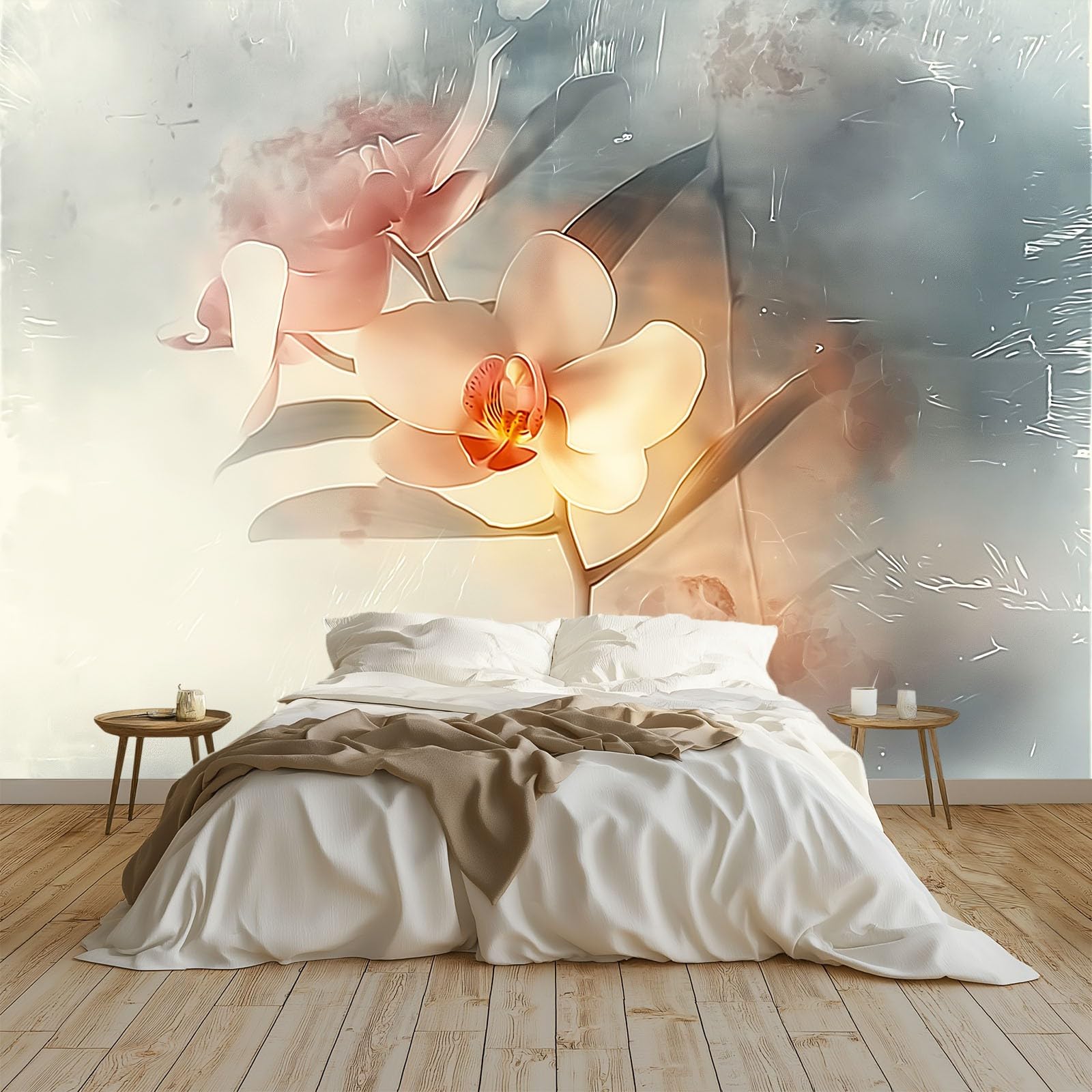 Art des orchidées papier peint de prestige intissé gris 400x280 cm pour mur d'accent