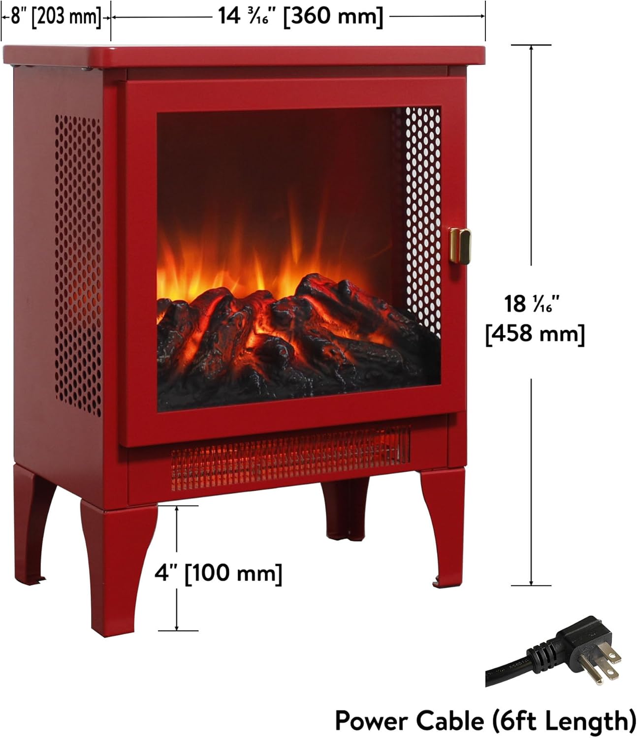 18" Freestanding Electric Fireplace Stove with Realistic Flame, Faux Fake Fireplace Heater with Overheating Safety Protection, 700W/1400W Thermostat, Small Electric Heater for Indoor Use – Black