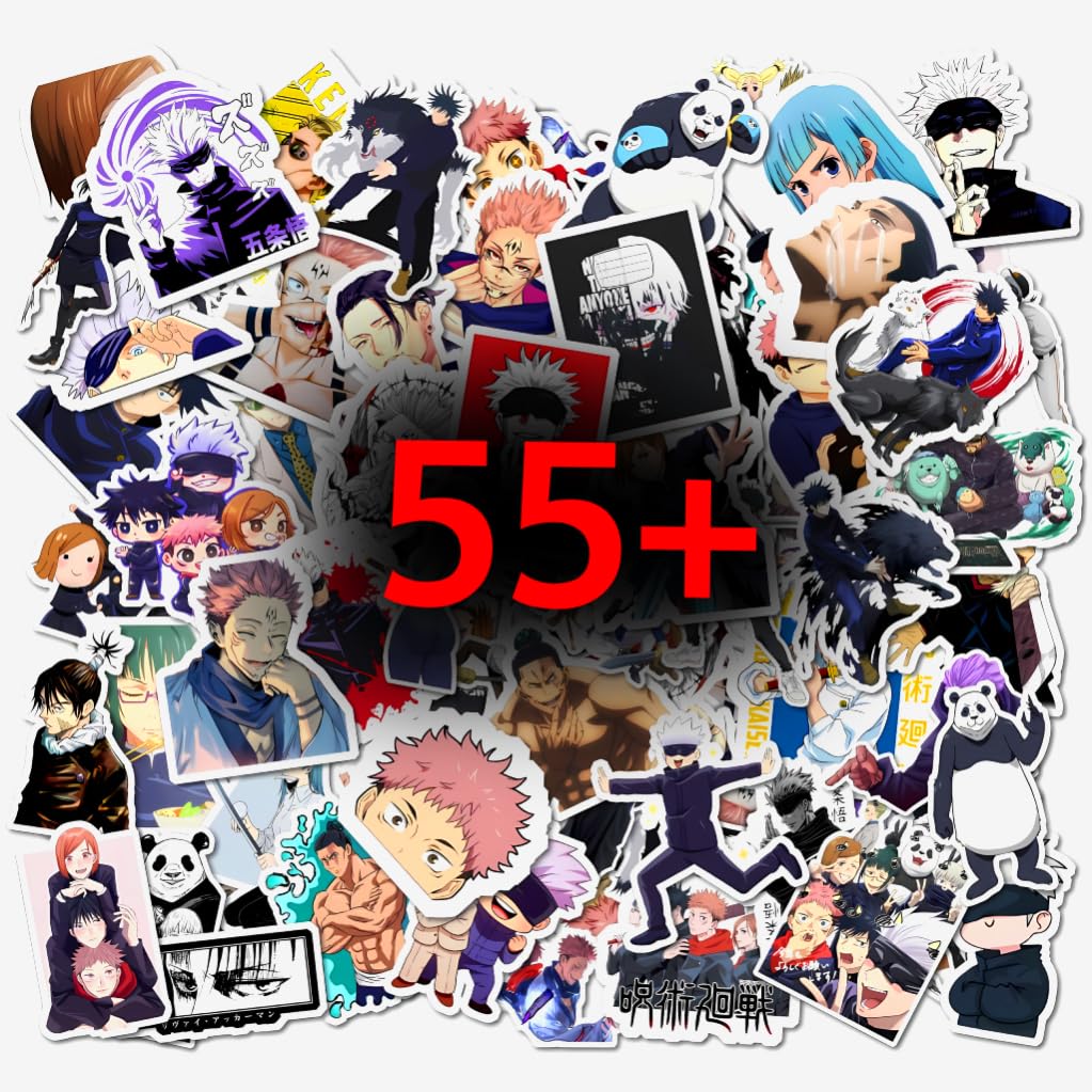 55+pcs Jujutsu Anime Aesthetic Vinyl Self-Adhesive Stickers for Laptop, Journal, Bike Helmet, Diary, Guitar, Mobile Case -Waterproof Residue Free Manga Sticker-image-30