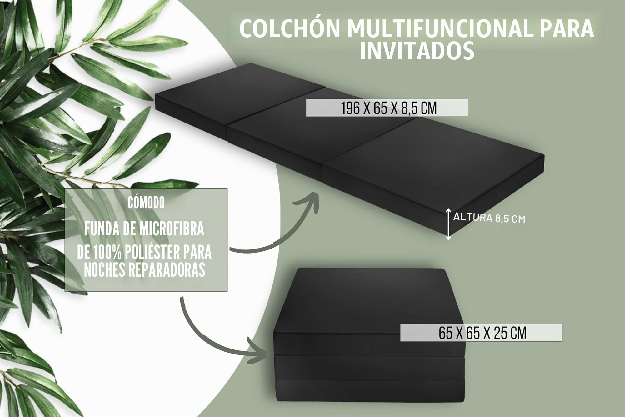 Badenia Trendline Colchón Plegable para Invitados con Funda de Microfibra Resistente, Certificado Öko-Tex, 196 x 65 cm, Negro, Fabricado según Estándares Alemanes de Calidad