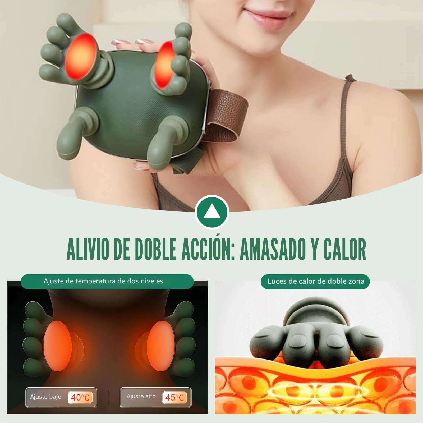Masajeador Cervical 4D con Calor, 3 Intensidades, 2 Niveles de Calor (40-45°C), Ergonómico