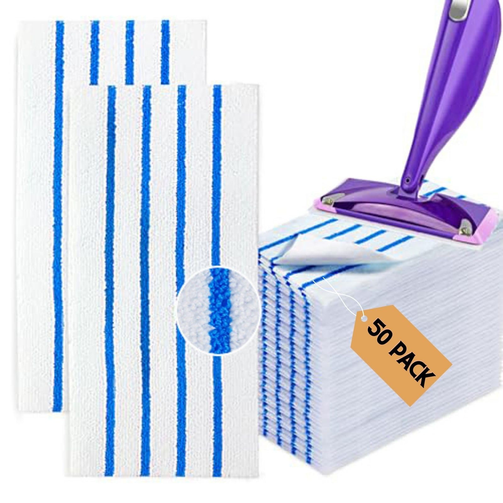 50 Count Microfiber Semi-Disposable Mop Pad Cloth Compatible with Swiffer WetJet & All 10-11'', Wet Dry Mop Refill Pads