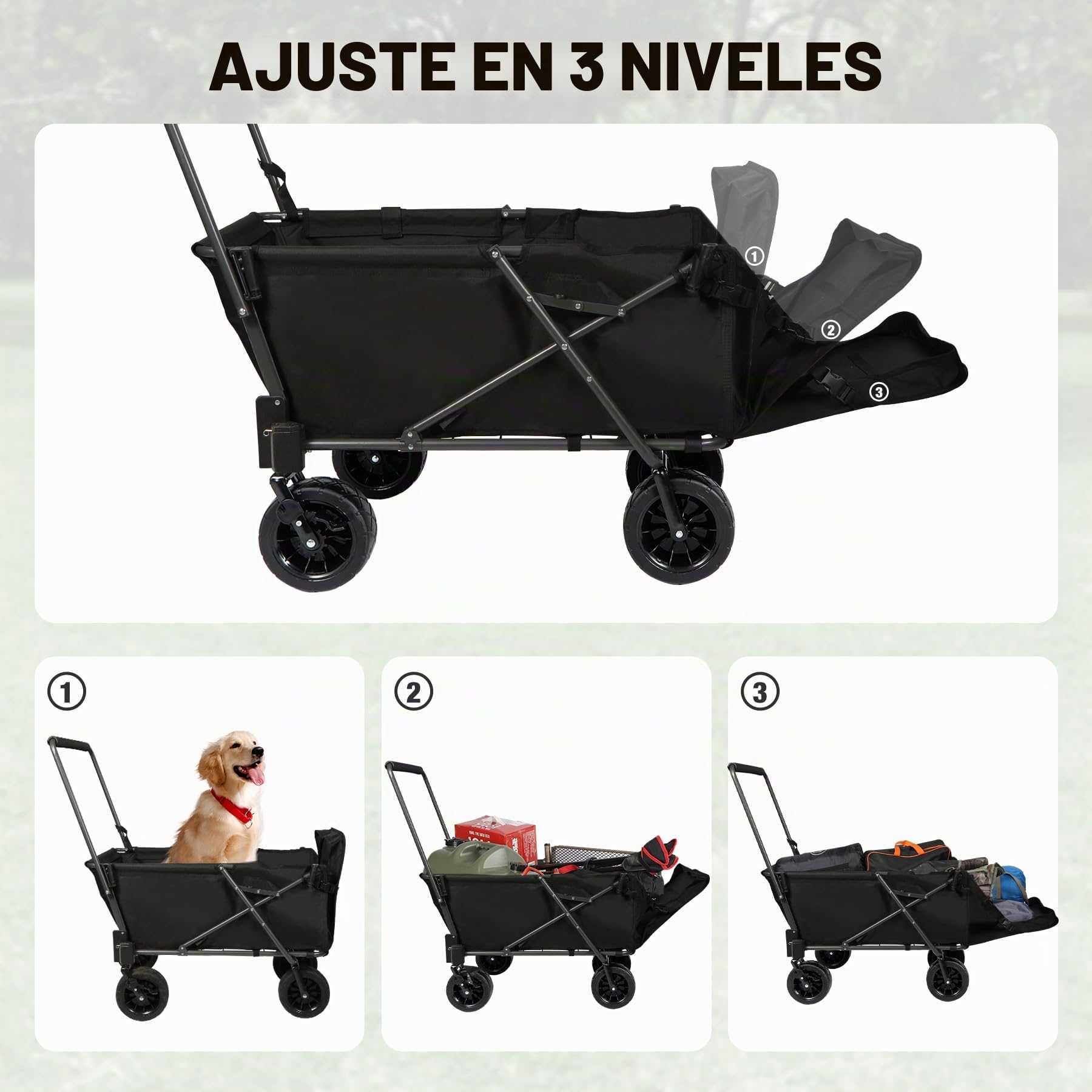 REDCAMP Carrito plegable para perros con techo extensible, 136 kg de capacidad, ruedas todoterreno con frenos, para camping y jardín al aire libre, tela Oxford 600D