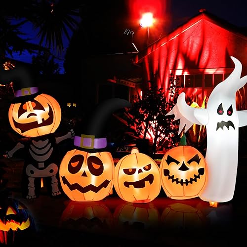 COSTWAY Decoración inflable de Halloween de 7.5 pies de largo, fantasma espeluznante y calabaza con luces
