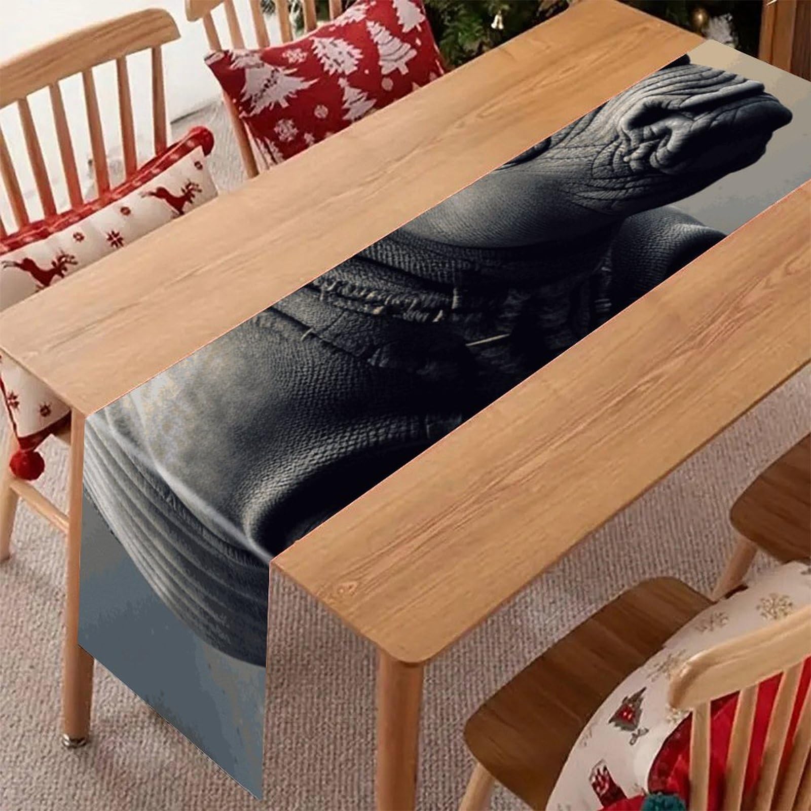 Khauerbc Style Rhino Linen Table Runner-70.87*12.99 Inch,This Decorative Table Runner Is Wrinkle Resistant Table Mat. Embroidered Table Runners As Kitchen Dining And Coffee Tables.