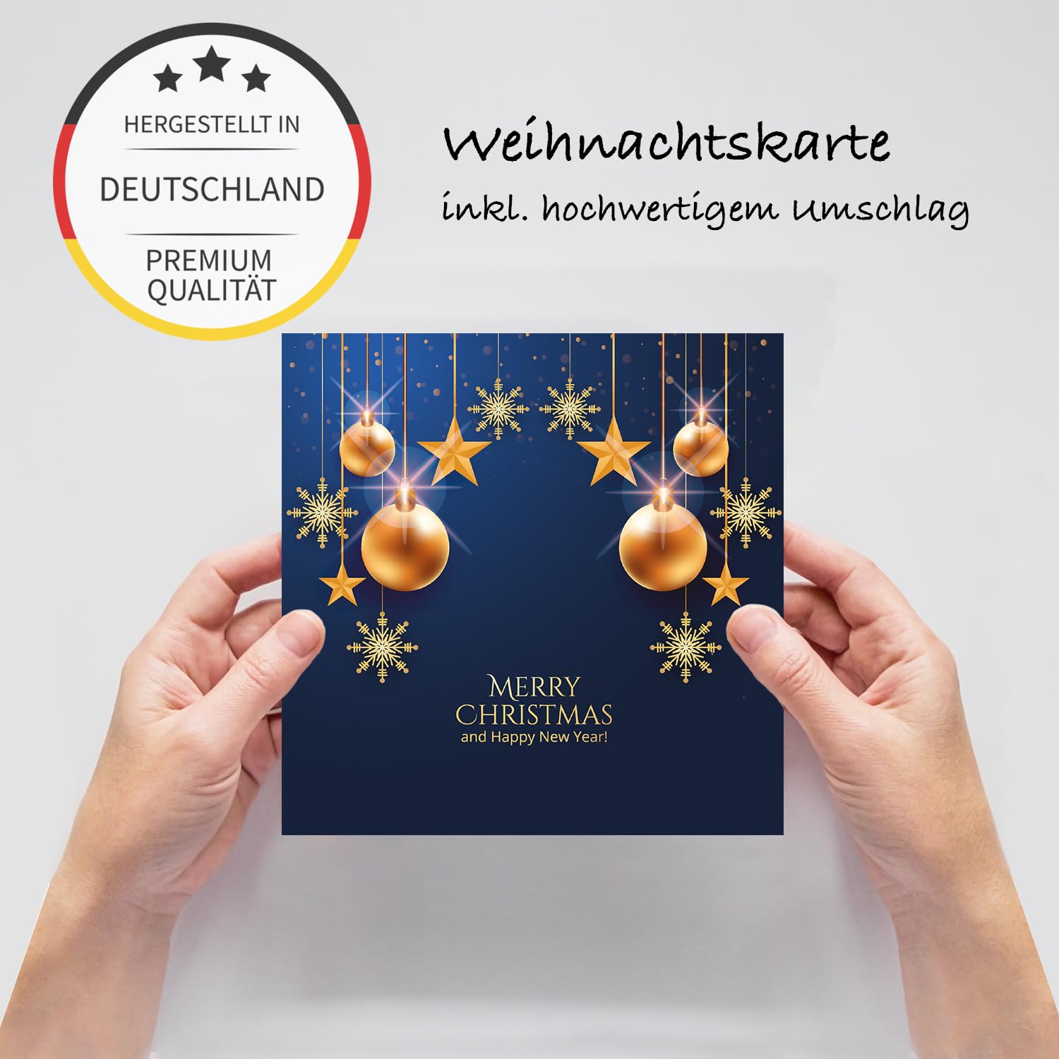 Lot de 30 cartes de Noël élégantes de qualité supérieure - 14,8 x 14,8 cm - Avec enveloppe - Pour entreprises - Cartes pliantes - Cartes de vœux pour Noël - Merry Christmas