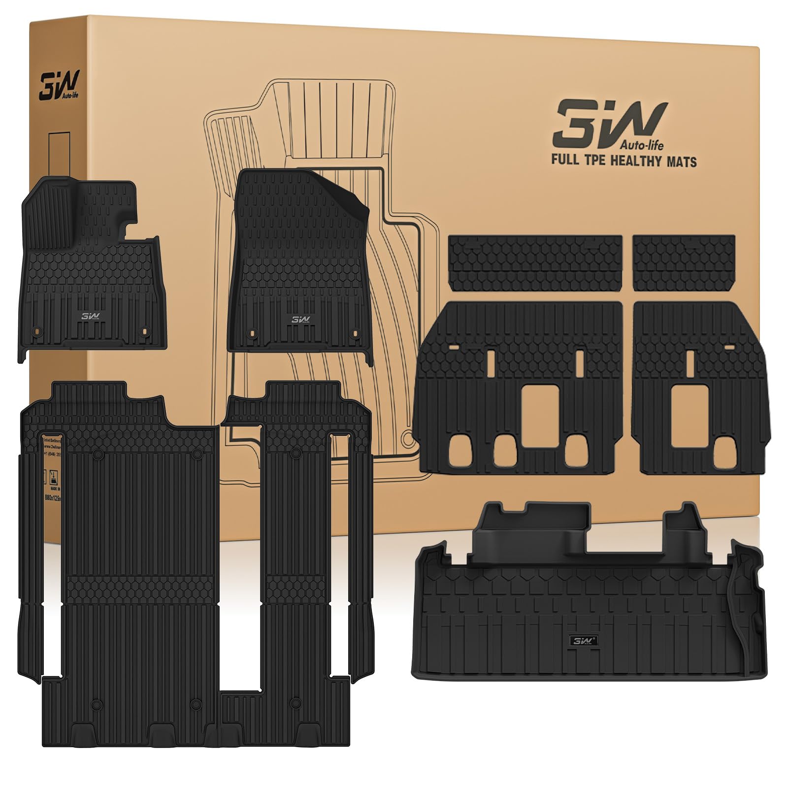 3W Floor Mats for Toyota Sienna 2021-2026 LE/XLE (Only for 8 Seat), TPE