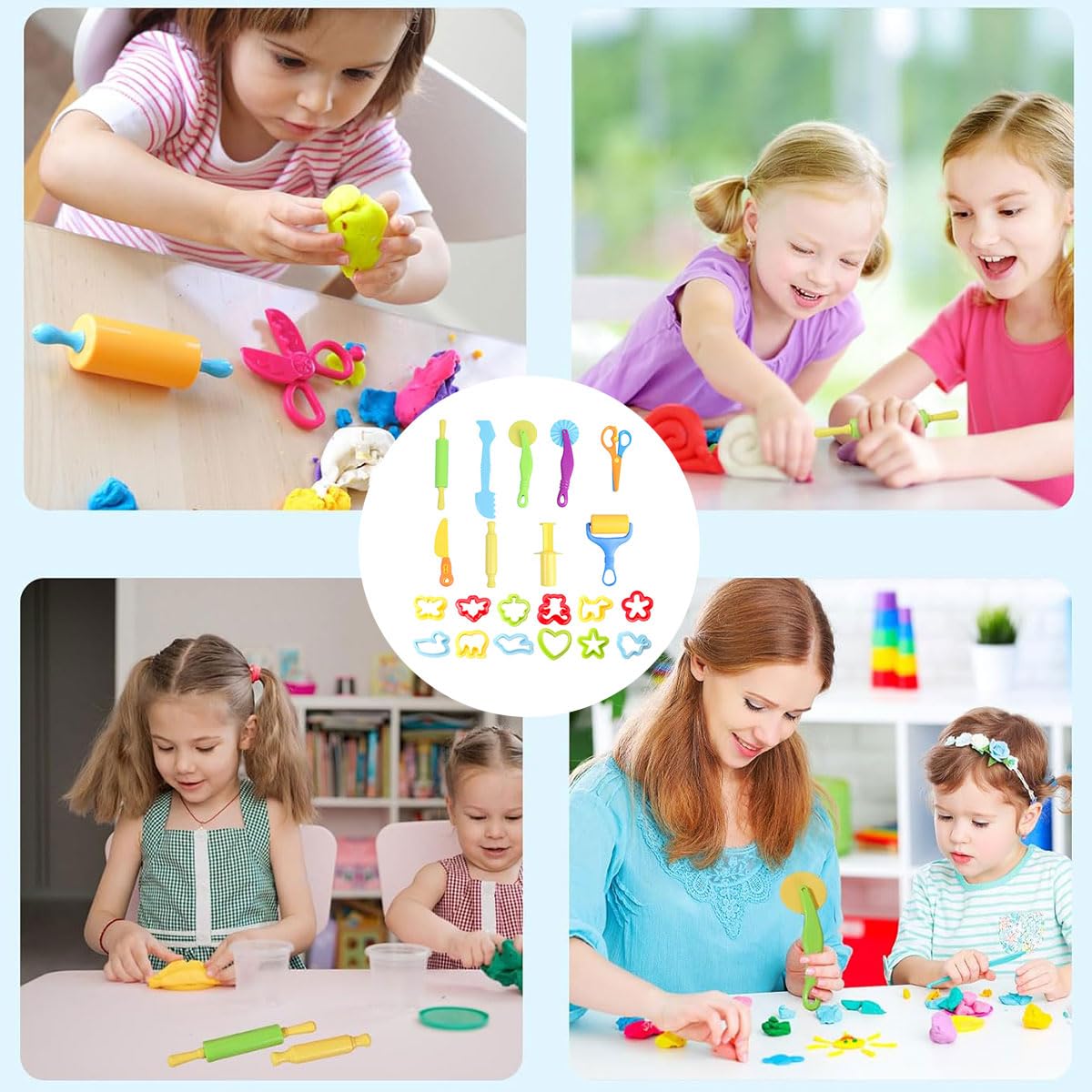 Zestaw 21 akcesoriów do plasteliny dla dzieci, narzędzie do ugniatania, zabawka edukacyjna, prezent dla chłopców i dziewczynek, masa do modelowania DIY