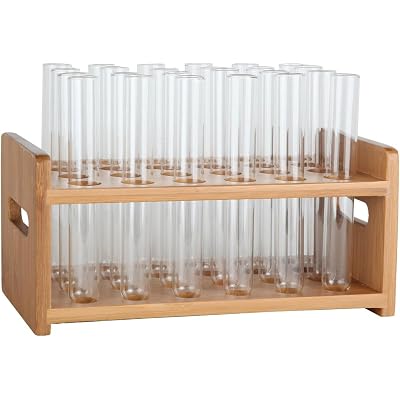 Lily's Home Bamboo Test Tube Vial Shot Glasses Holder Rack, Great as Pen Stand, Made from Bamboo with Built-In Handle, Rack Only, Glass Tubes NOT Included, 24 Tube Capacity (7/8" (22mm') Holes)