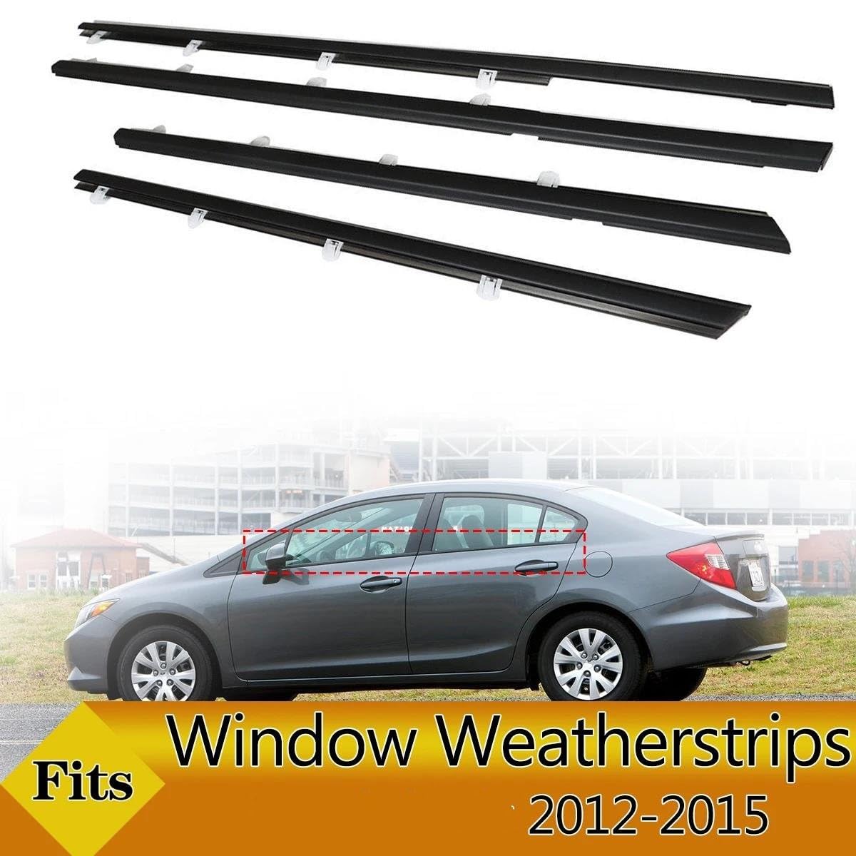 4 gumowe uszczelki do zewnętrznych okien samochodowych, wodoodporne, uszczelnienie ciśnieniowe, taśma uszczelniająca, listwa ozdobna do Honda Civic 2012-2015, czarna uszczelka do drzwi samochodowych