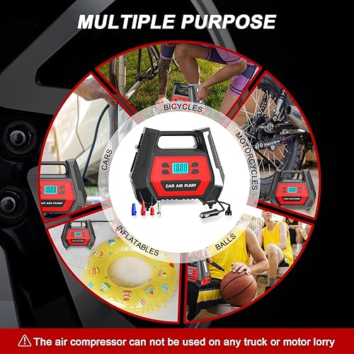 Miniatura 7 de Compresor de aire portátil inflador de neumáticos CA/CC Bomba de neumáticos digital eléctrica para automóvil de 12 V y hogar, bomba de aire de 110 V