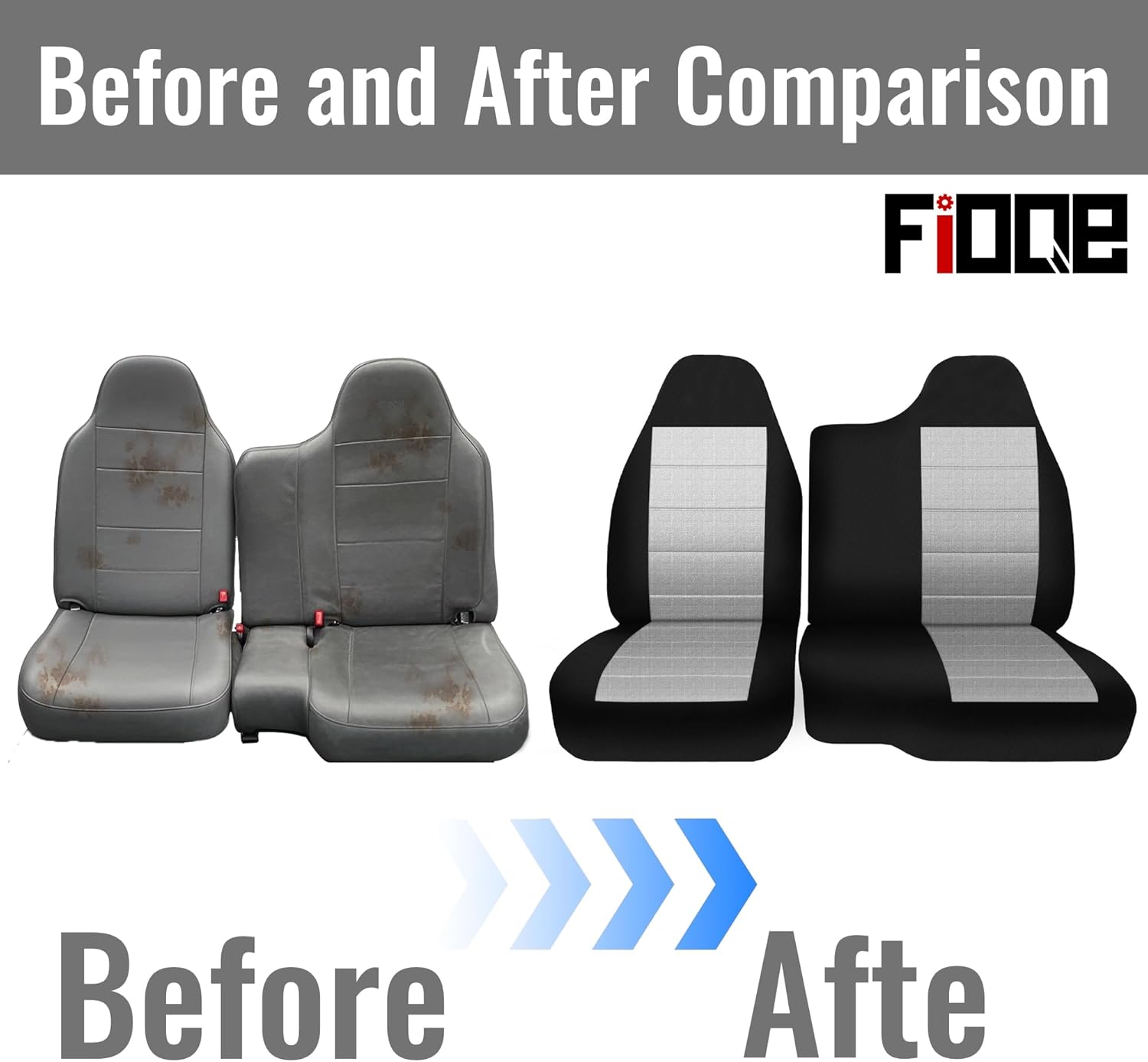 2PCS Single-Layer Composite Fabric Front 60/40 Split Bench Highback Seat Cover for Ford Ranger 1998-2003，60/40 Split Bench Truck Seat Cover-Gray