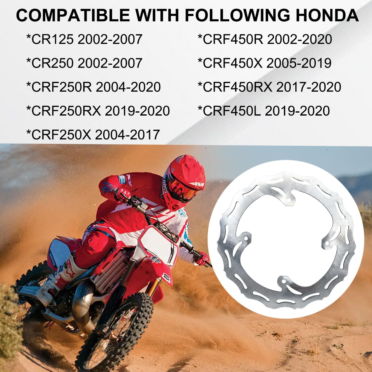 Rear Brake Rotor Disc 240mm– Direct Replacement Compatible with Honda CR125 CR250 CRF250R 250RX 250X CRF450R 450RX 450L 2002-2020 | High-Grade Cross-Drilled & Vented Stainless Steel