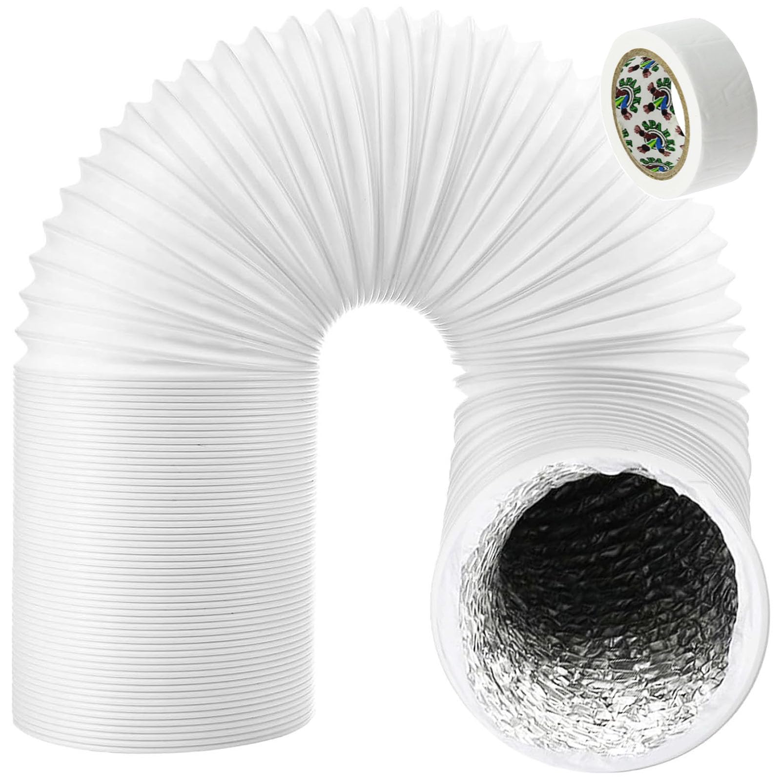 SPARES2GO Universal Air Conditioning Duct Hose 5.9" 15cm 3 Metres PVC Flexible Heat Insulated AC Vent Pipe + Sealing Tape