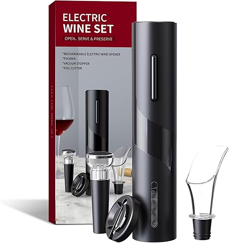 Miniatura 9 de Abrevino eléctrico, con cortador de aluminio, tapón de vacío y aireador de vino vertedor y cable de carga USB inalámbrico, sacacorchos automático