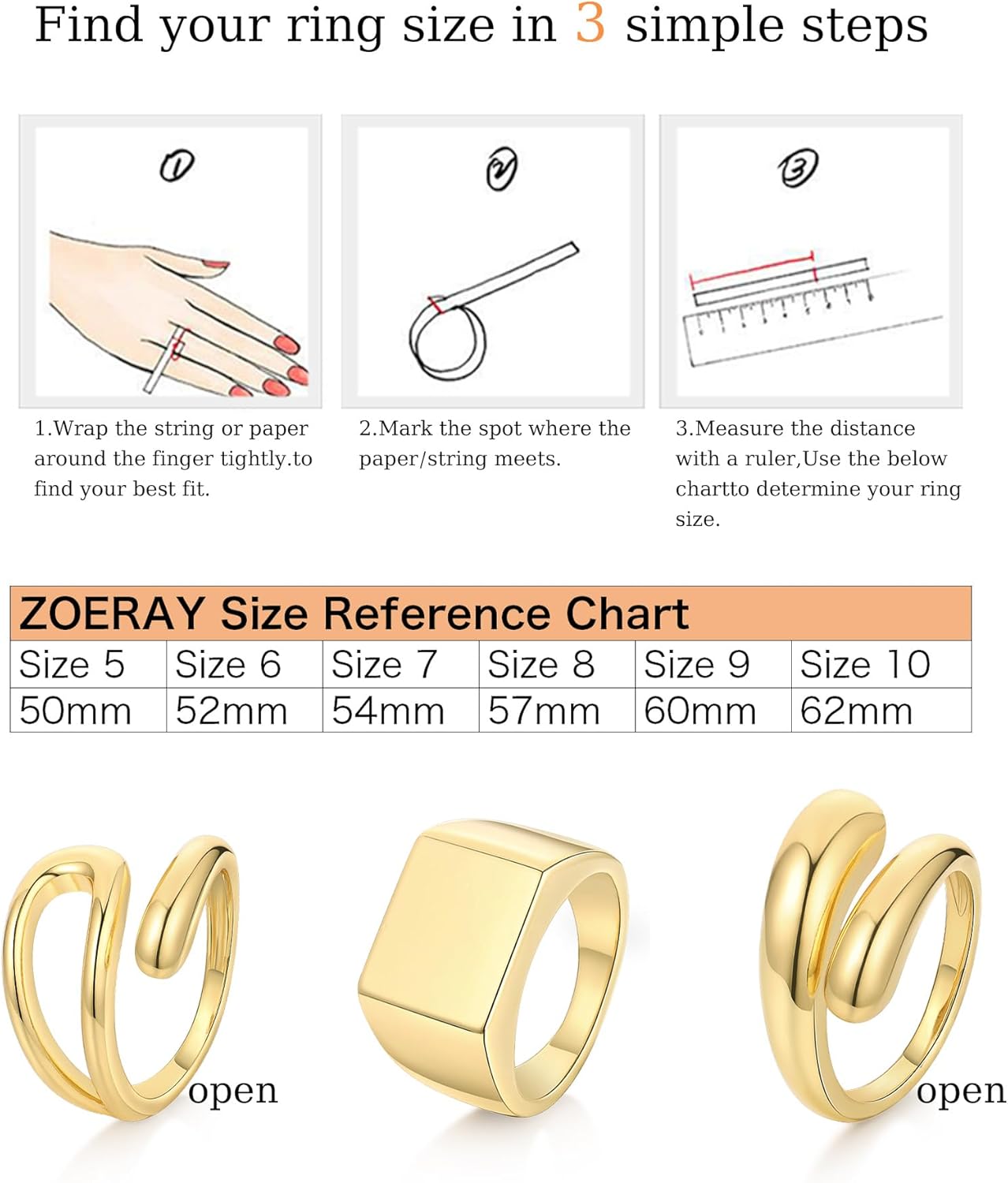 ZOERAY Chunky Gold Rings for Women Non Tarnish Trendy 14k Gold Plated Adjustable Signet Band Stackable Thumb Ring Set Open Twist Dome Statement Stacking Rings Jewelry Gifts for Women Size 5-10 - Image 5