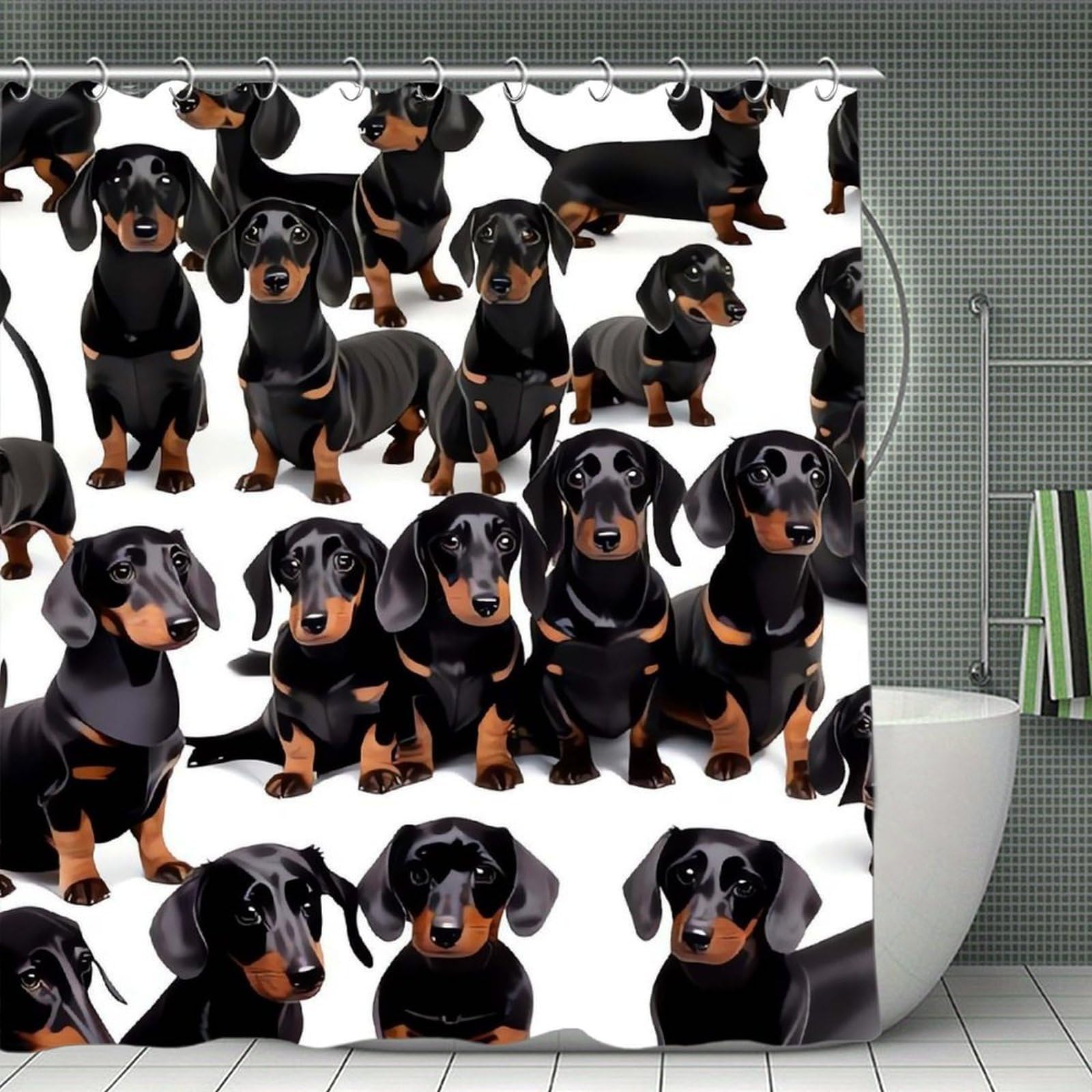 QMNLKH Dachshund Weiner Pet Dog Shower Curtain with Hooks, Waterproof Bath Curtains for Bathroom, Lightweight Bath Curtains Liner for Hotel, Personalized Bath Curtain for Spa, 70.8 Inch