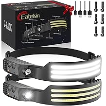 Eatelsin 2PCS Headlamp Rechargeable, Motion Sensor 230&deg; COB Head Lamp, Headlights for Forehead, Hard hat Light for Adults, LED Headband Flashlight for Work, Hiking, Running, Camping Essentials Gear