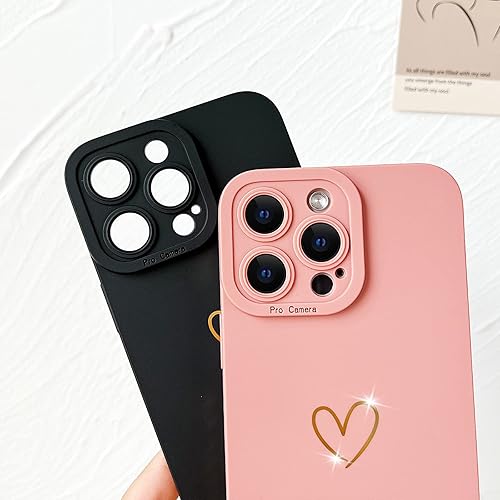Miniatura 4 de Funda compatible con iPhone 15 Pro Max para mujer, funda bronceadora de lujo con corazón de poliuretano termoplástico suave, a prueba de golpes,